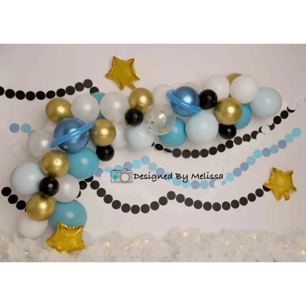 Kate Space Blue Gold Backdrop Balloons Designed by Melissa King